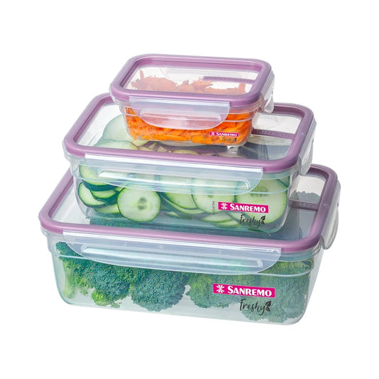 Conjunto 3 Potes Herméticos Sanremo Freshy — 330ml / 1,24L / 2,5L | Travas “click”, BPA-Free, Empilhável