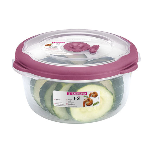 Pote Redondo Sanremo Flor 1,1L • Hermético • Tampa com Vedação de Borracha • Válvula p/ Micro-ondas • BPA Free