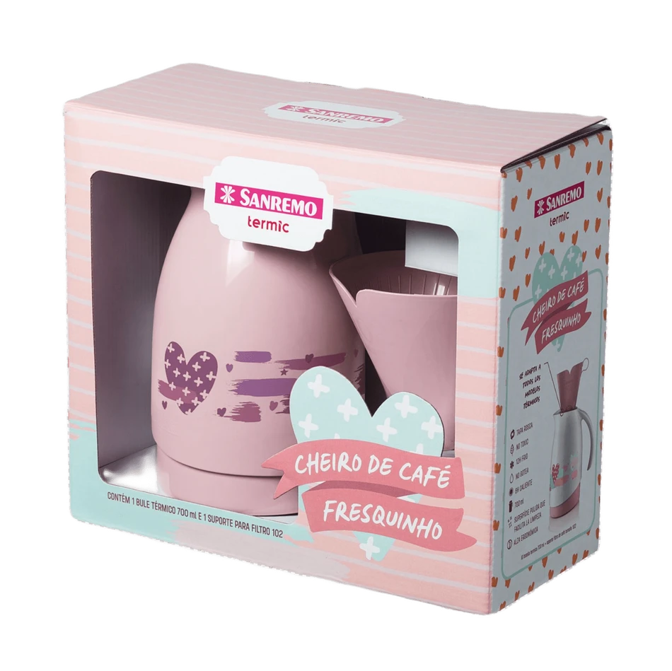 Kit Garrafa Térmica Sanremo 700ml - Suporte Filtro 102 Rosa