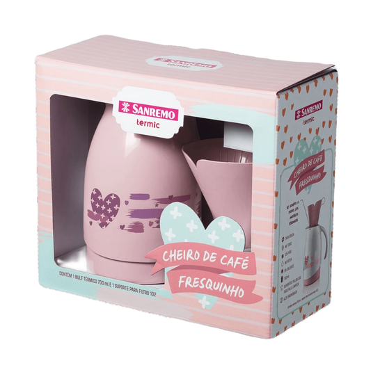 Kit Garrafa Térmica Sanremo 700ml - Suporte Filtro 102 Rosa