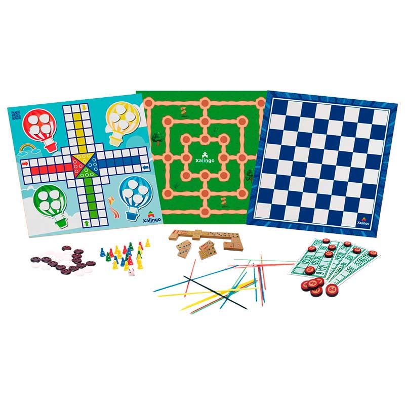 Jogo Passatempo 6 em 1 | Dominó, Bingo, Pega-Varetas, Dama, Ludo e Trilha | Xalingo