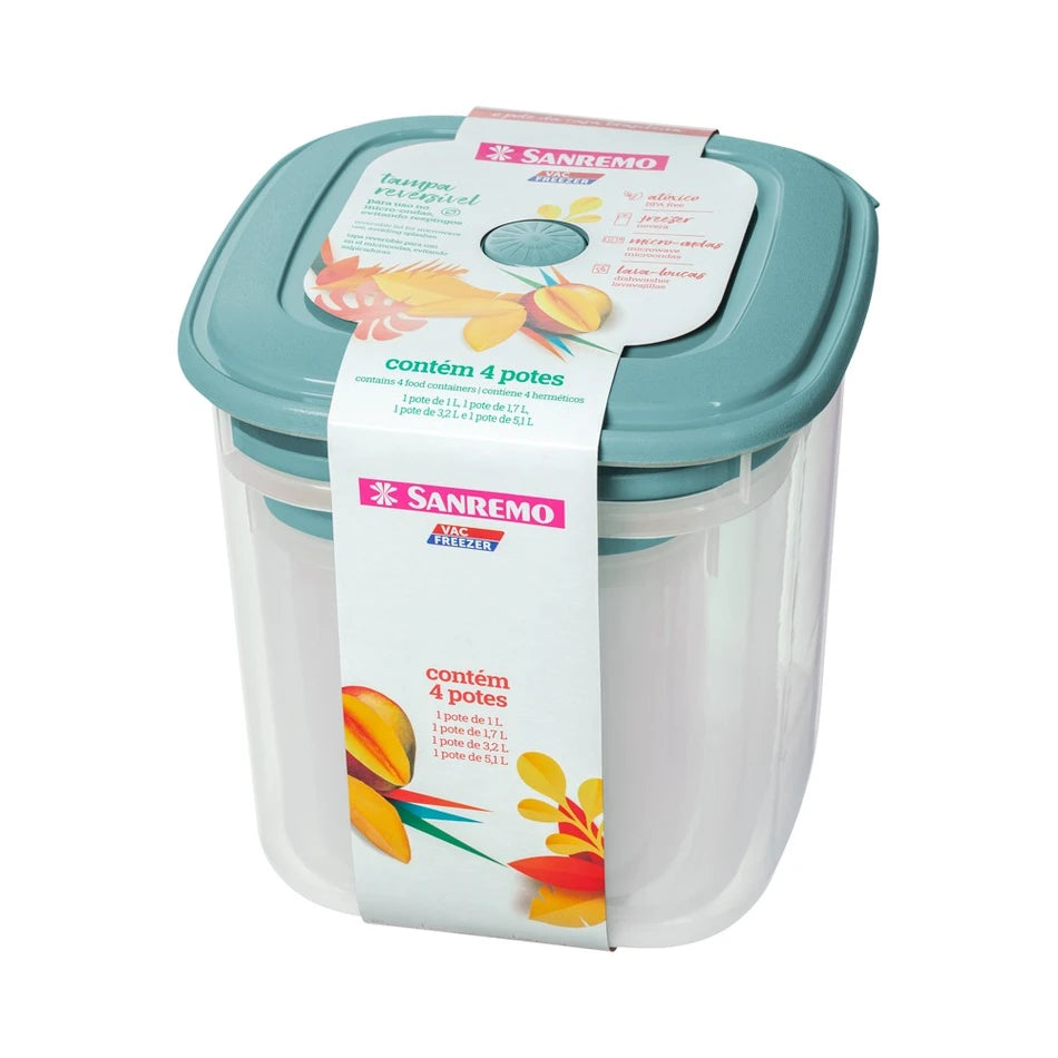 Conjunto 4 Potes Sanremo Vac Freezer SR485/2C 1L 1,7L 3,2L 5,1L BPA Free
