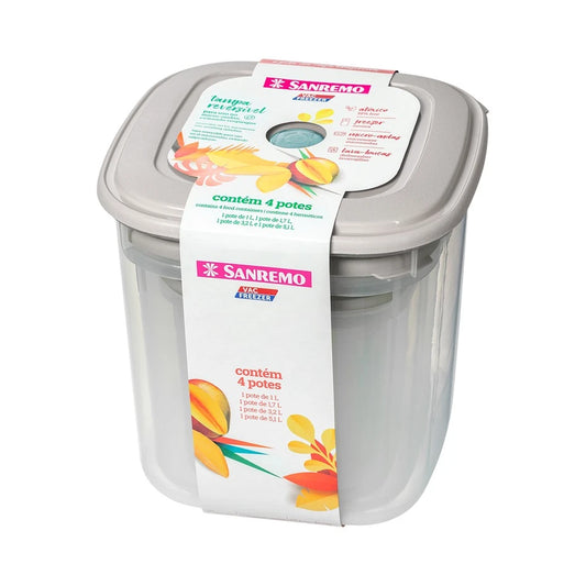 Conjunto 4 Potes Sanremo Vac Freezer SR485/2C 1L 1,7L 3,2L 5,1L BPA Free
