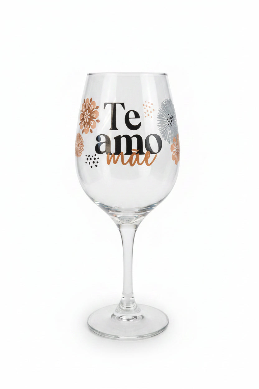 Taça de Vinho 385ml “Amor de Mãe é o Melhor do Mundo” Brasfoot – Presente Especial para Mães