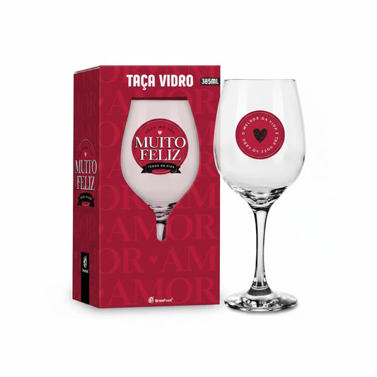 Taça de Vinho 385 ml de Vidro - Você me faz muito feliz todos os dias | Brasfoot Presentes 14005