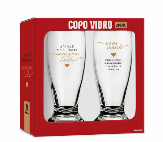 Kit 2 Copos Munich 200ml Brasfoot – “A Vida é Mais Bonita ao Seu Lado”