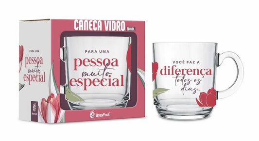 Caneca de Vidro Elegance 300ml Brasfoot - Um Presente Para Uma Pessoa Muito Especial