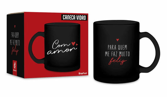 Caneca de Vidro Diamond 300ml Brasfoot – “Você Me Faz Muito Feliz”