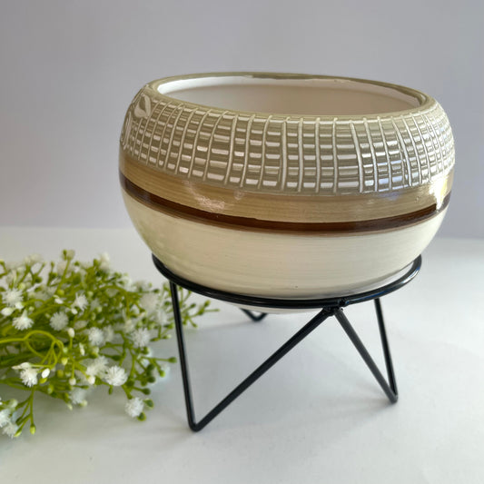 Cachepot de Cerâmica | Cumbuca G com Suporte Cristal | 14 x 9,5 cm (Diâmetro x Altura) | Cerâmica StarBella