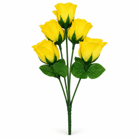 Buquê de Botões de Rosa Artificiais Amarelo 35 cm – 5 Hastes | FlorArte