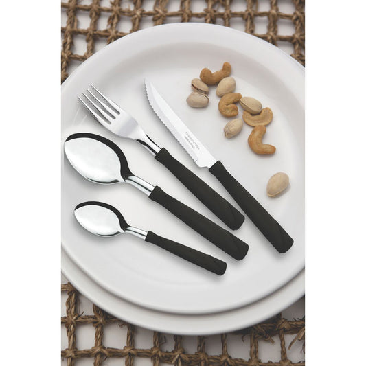 Faqueiro Tramontina New Kolor 24 Peças Preto – Talheres em Aço Inox com Cabo Resistente + Pote Organizador
