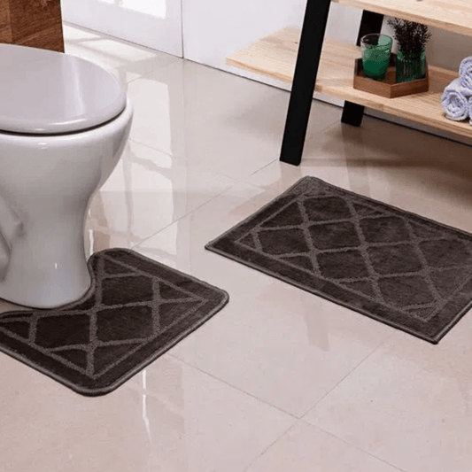 Jogo Banheiro 2 Peças Sergipe 45x65 + 45x40 cm – Chocolate & Prata | Niazitex Antiderrapante