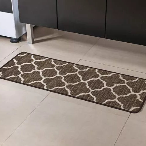 Tapete Boucle Essential 59×108 cm Antiderrapante – Abstrato Marrom/Off White | Niazitex