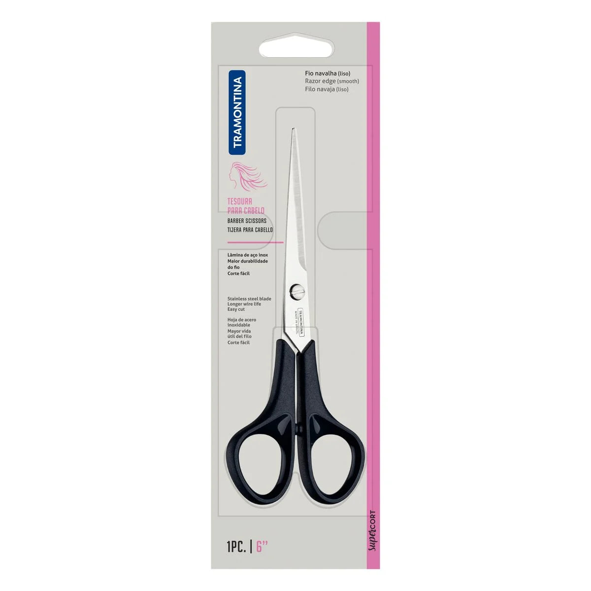 Tesoura para Cabelo 6" Supercort com Lâmina em Aço Inox e Cabo de Polipropileno Onix | Tramontina