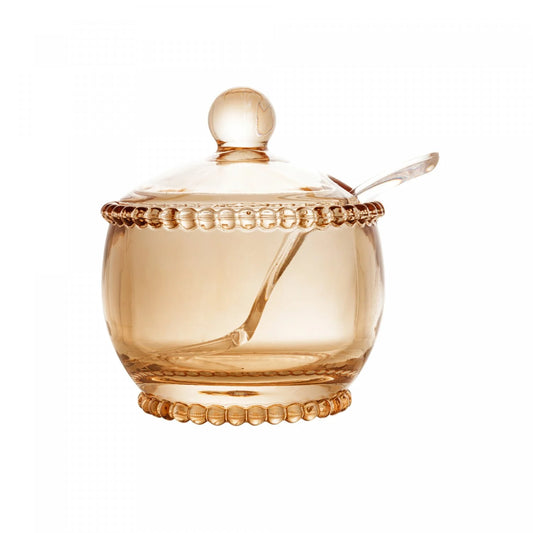 Açucareiro Cristal com Colher Pearl Âmbar Metalizado Wolff – Cristal Premium 200 ml Design Elegante para Mesa Posta | 10 cm x 11 cm