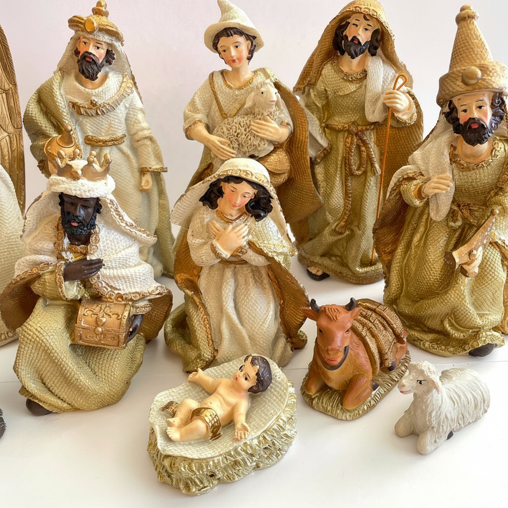 Presépio em Resina Wincy – 11 Peças Natalinas 19 cm | Presépio Completo Religioso para Decoração de Natal