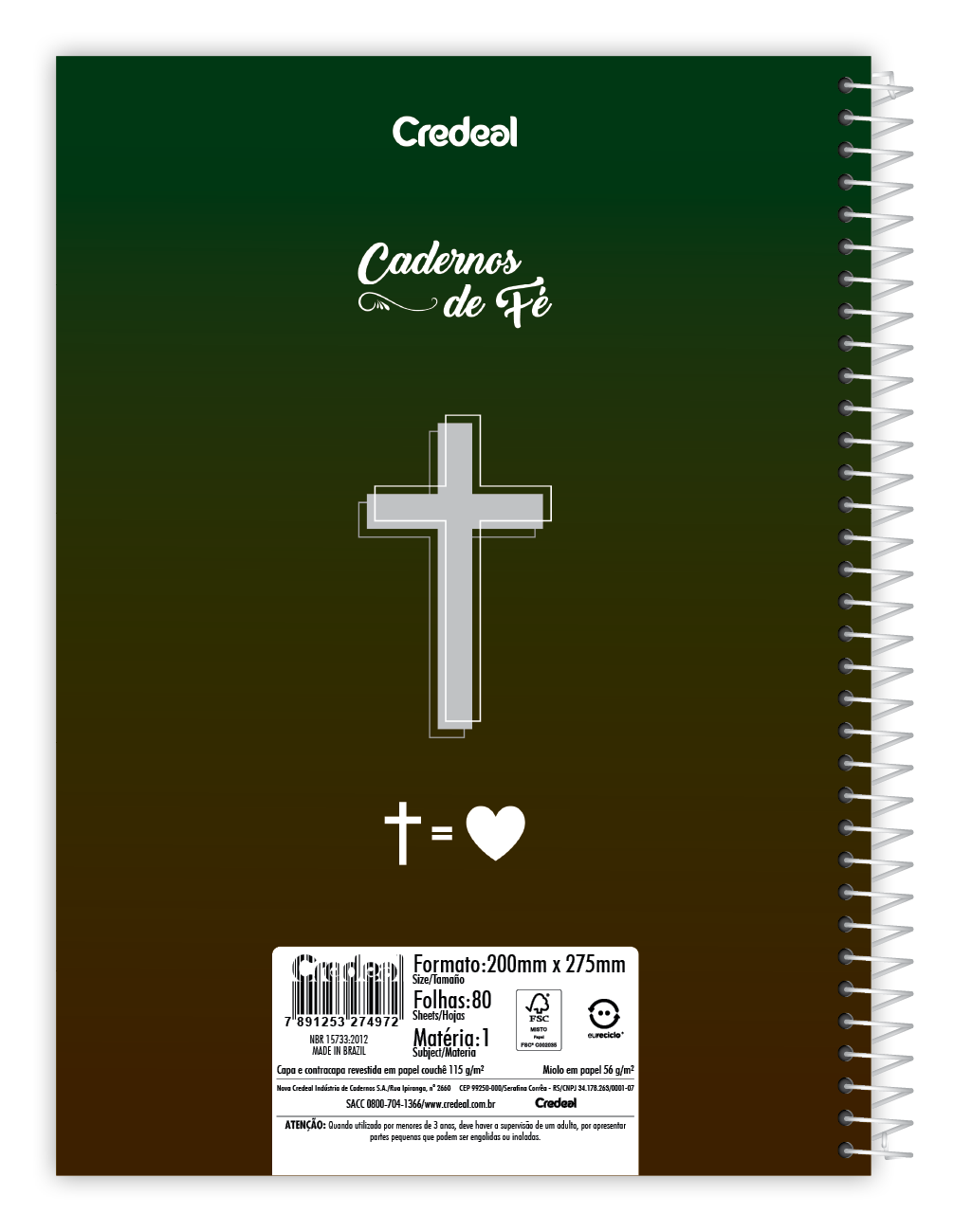 Caderno Mensagens Religiosas & Fé | 1 Matérias 80 Folhas | Universitário Capa Dura | Credeal
