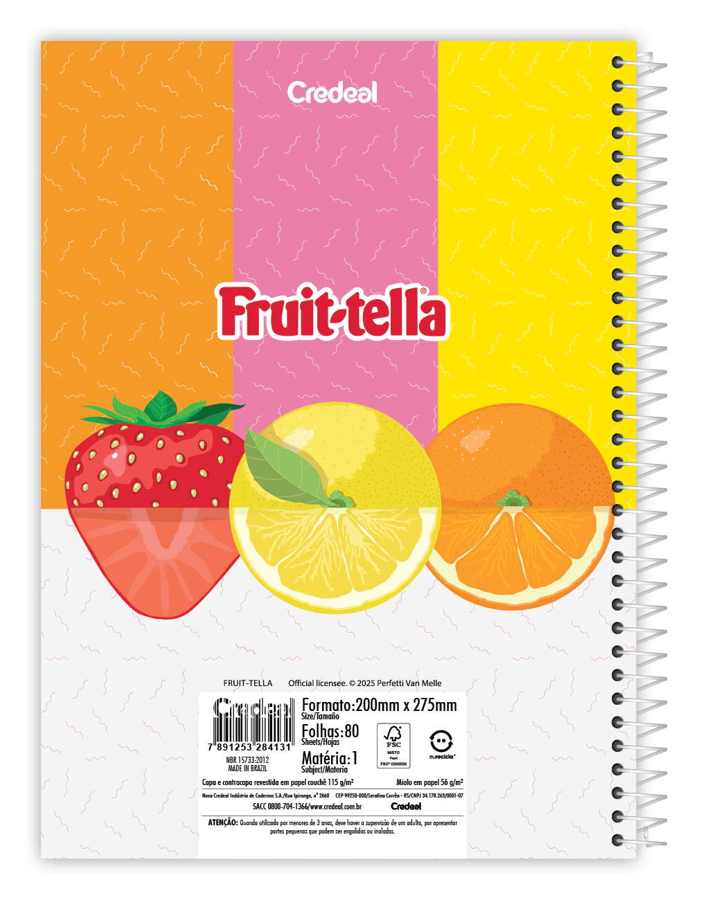 Caderno Fruit-Tella | Caderno com Cheirinho de Frutas | Universitário Capa Dura 1 Matérias 80 Folhas | Credeal