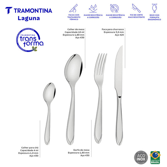 Faqueiro 24 Peças em Aço Inox Alto Brilho Tramontina Laguna – Talheres para Mesa e Churrasco