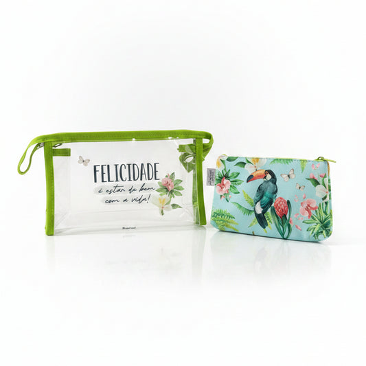 Kit 2 Necessaire | Felicidade é estar de bem com a vida | Brasfoot Presentes