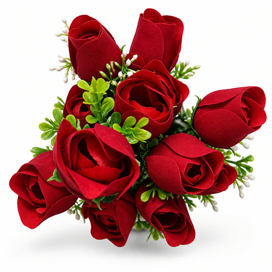 Buquê de Botões de Rosa Aveludados Vermelho 41 cm – 12 Hastes | FlorArte