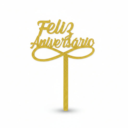 Topo de Bolo Feliz Aniversário Dourado — Brink Fest