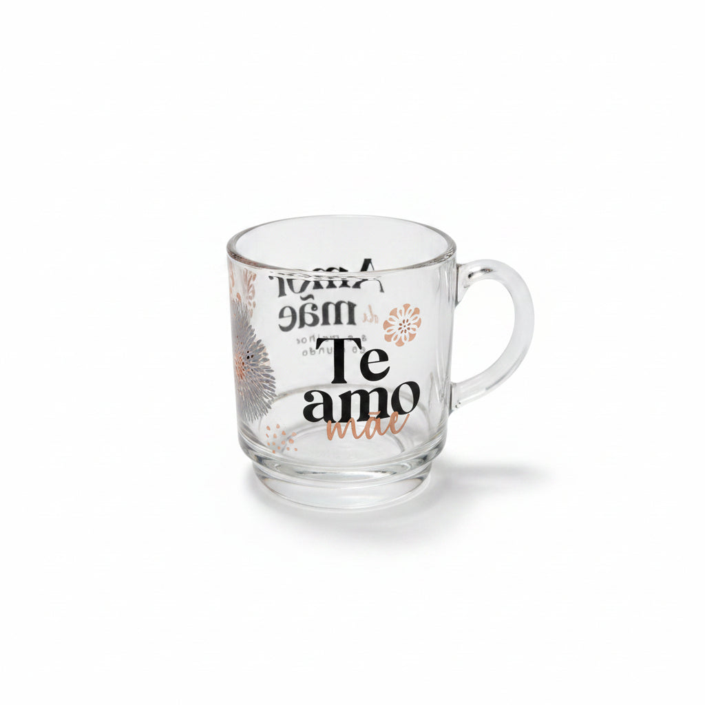 Caneca de Vidro Elegance 300ml Amor de mãe é o melhor amor do mundo | Brasfoot