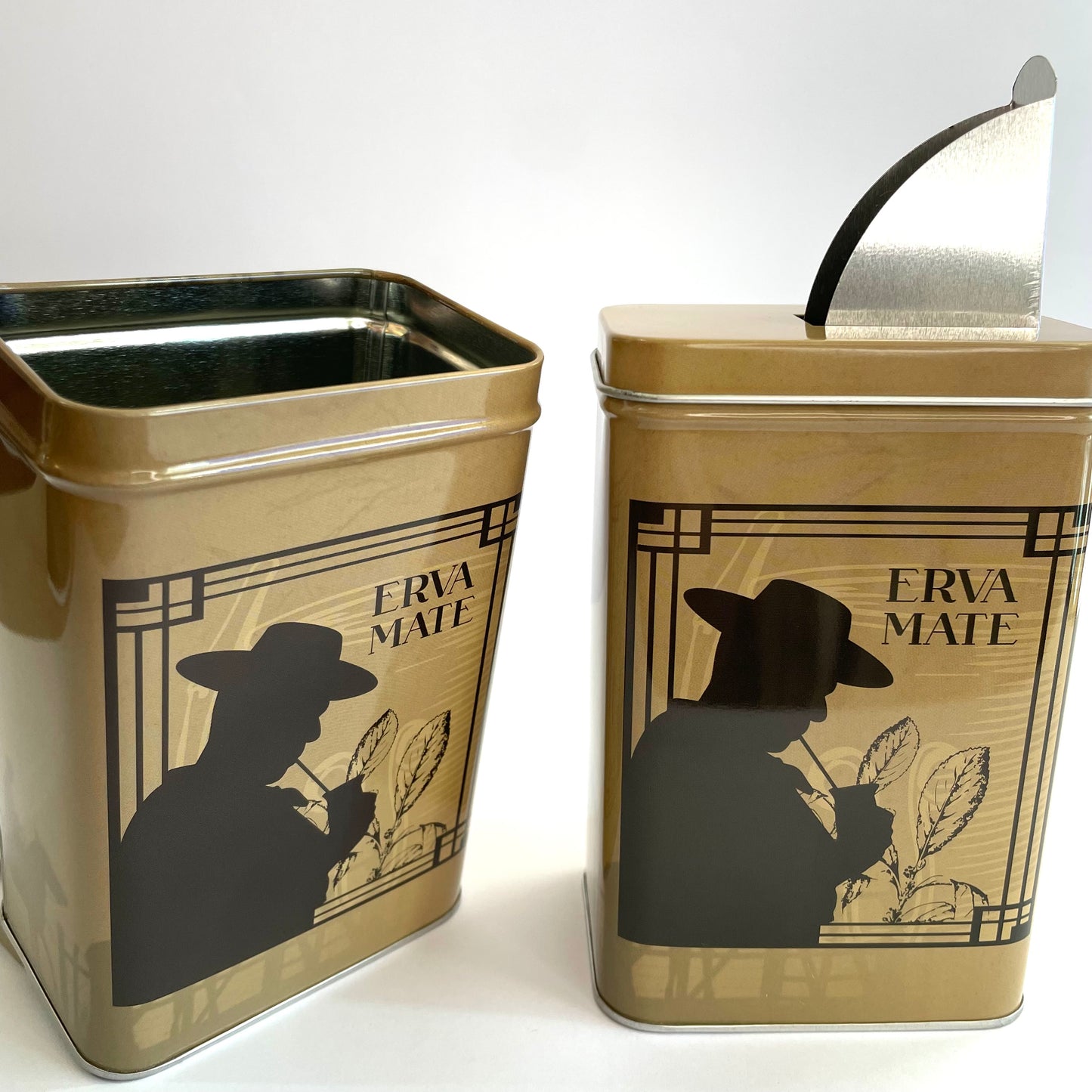 Porta Erva Mate Lata P Bege com Dosador – 300 g | Conservador Aromas Chimarrão