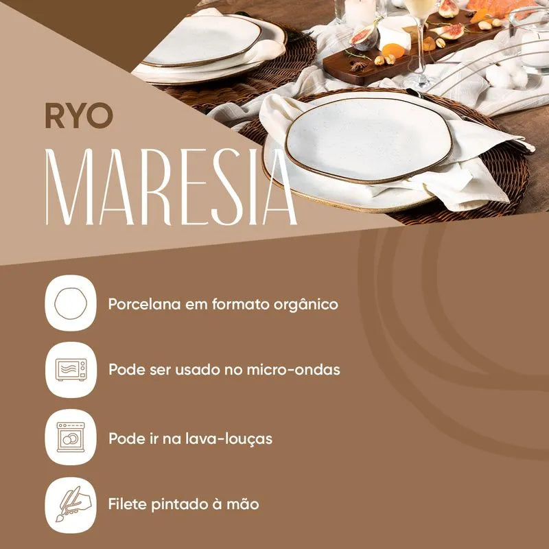 Conjunto de Pratos Fundos Porcelana 22,5 cm Ryo Maresia - Oxford Porcelanas