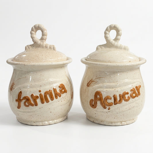 Pote de Mantimentos de Cerâmica Artesanal Farinha e Açúcar | Decoração Trigo – Cerâmica Alessandra