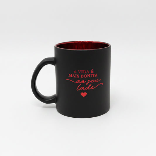 Caneca de Vidro Diamond Metalizada 300ml + Lata Decorada “A Vida é Mais Bonita ao Seu Lado” – Brasfoot