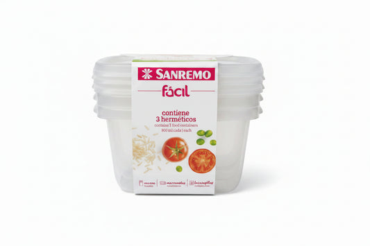 Conjunto 3 Potes Plástico Cristal 800ml Sanremo Fácil — Kit Hermético BPA Free SR125/3C10
