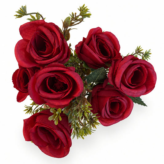 Buquê de Rosas Artificiais Vermelho Outono 31 cm – 7 Hastes | FlorArte