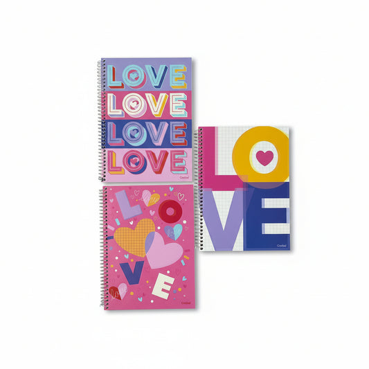Caderno Love Credeal 1 Matéria 96 Folhas Capa Dura – Universitário Espiral – Estampa Corações