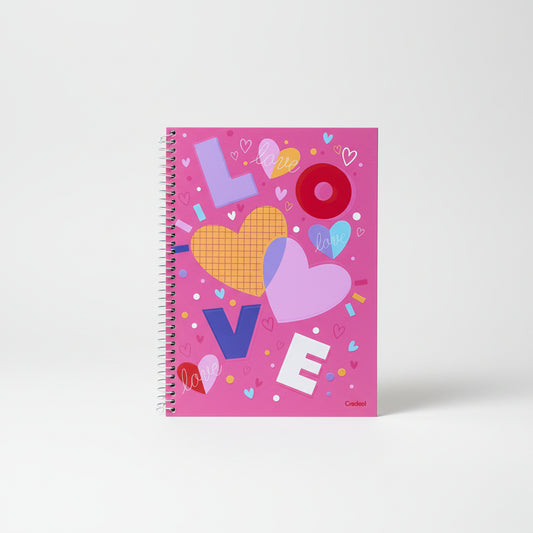 Caderno Love Credeal 1 Matéria 96 Folhas Capa Dura – Universitário Espiral – Estampa Corações