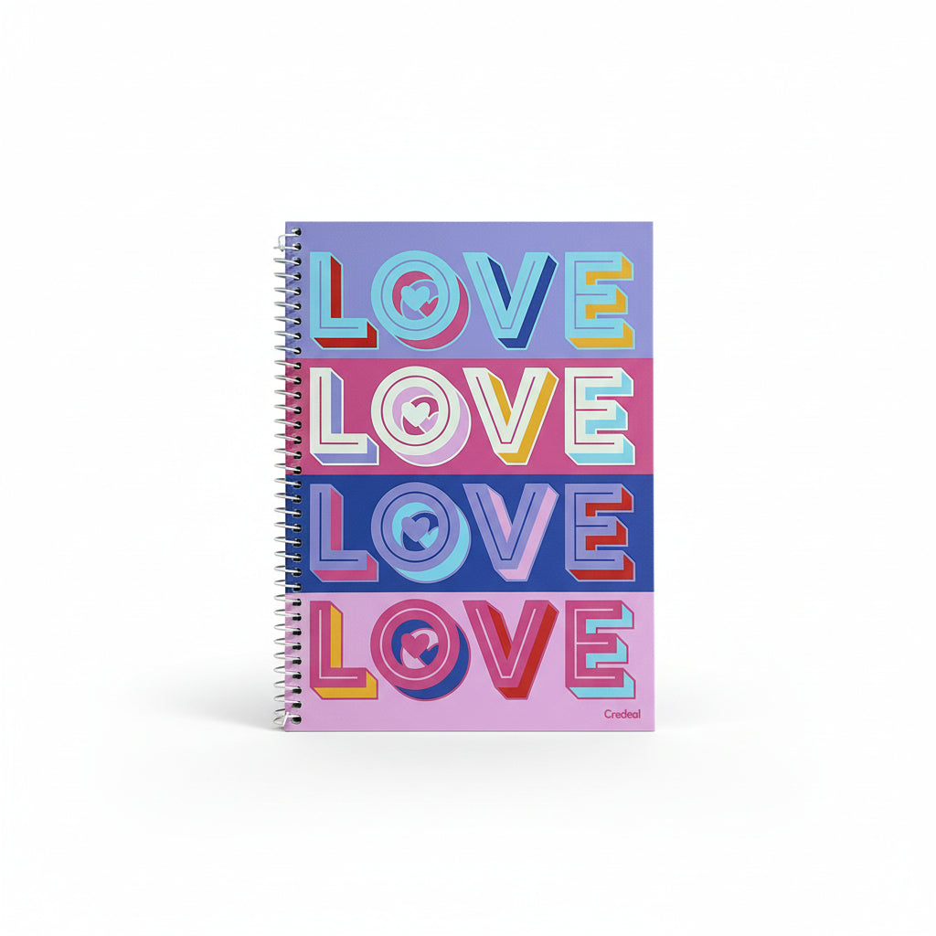 Caderno Love Credeal 1 Matéria 96 Folhas Capa Dura – Universitário Espiral – Estampa Corações