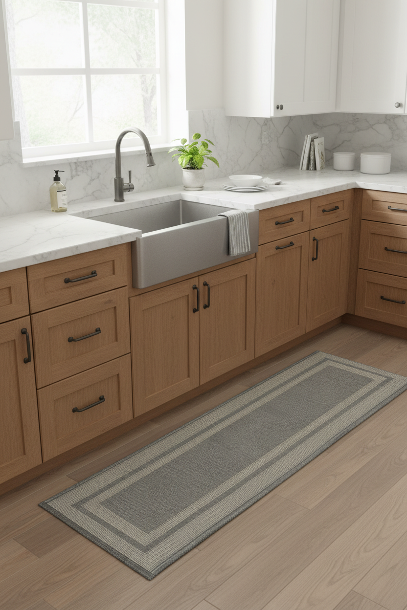 Tapete de Cozinha Passadeira Jacquard Munique Niazitex 45 × 180 cm Cinza — Antiderrapante
