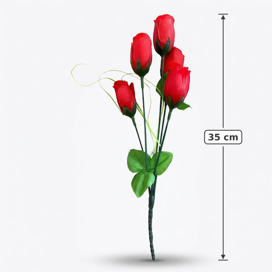 Buquê de Botões de Rosa Artificiais Vermelho 35 cm – 5 Hastes | FlorArte