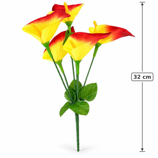 Buquê de Copo-de-Leite Artificial Amarelo e Laranja 32 cm – 5 Hastes | Florarte
