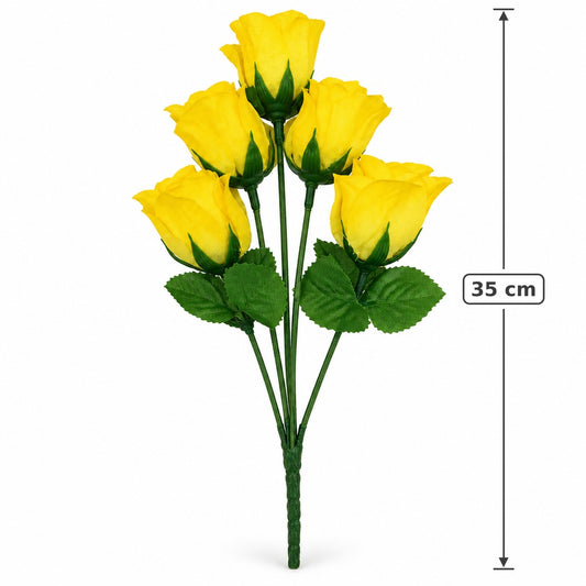 Buquê de Botões de Rosa Artificiais Amarelo 35 cm – 5 Hastes | FlorArte