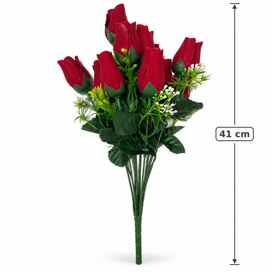 Buquê de Botões de Rosa Aveludados Vermelho 41 cm – 12 Hastes | FlorArte