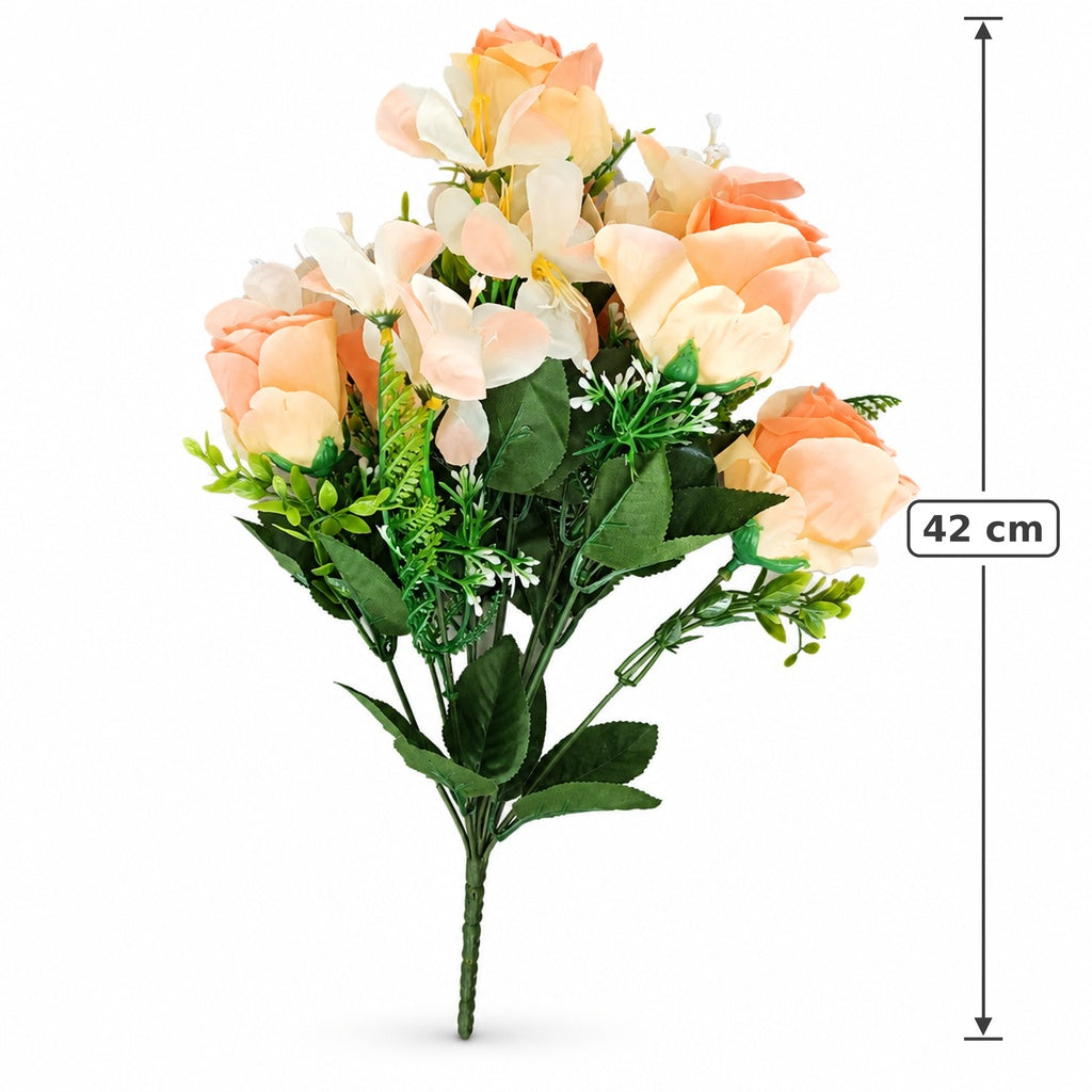 Buquê de Rosas Artificiais Salmão 42 cm com 12 Flores – Flor Permanente para Decoração | Florarte