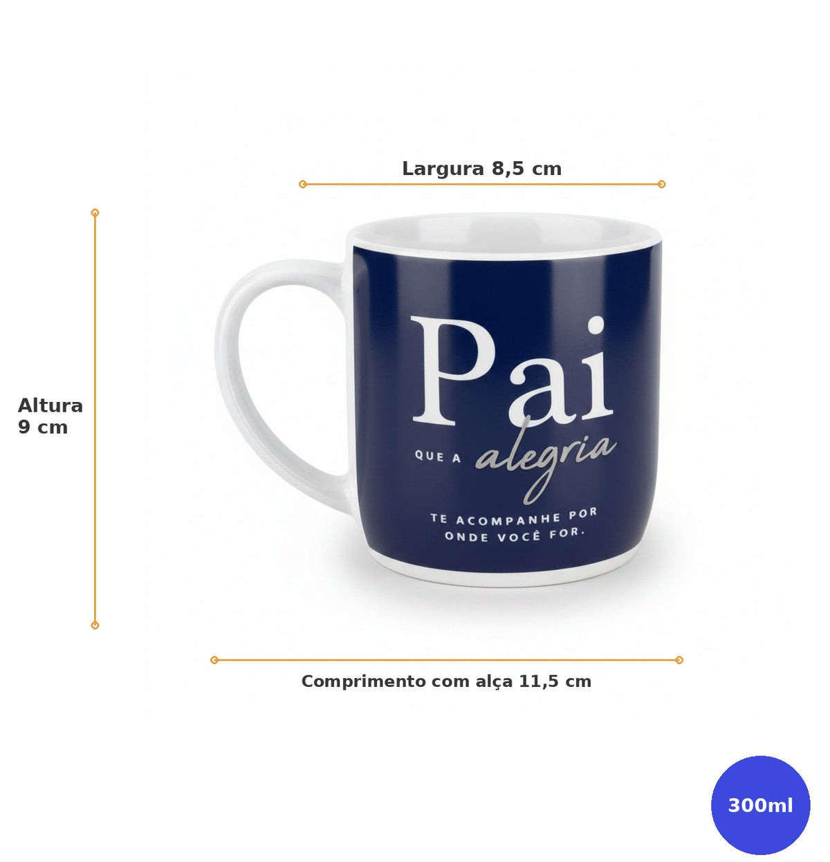 Caneca de Porcelana Urban 300ml – Pai, Que a Alegria Te Acompanhe Onde Você For | Brasfoot