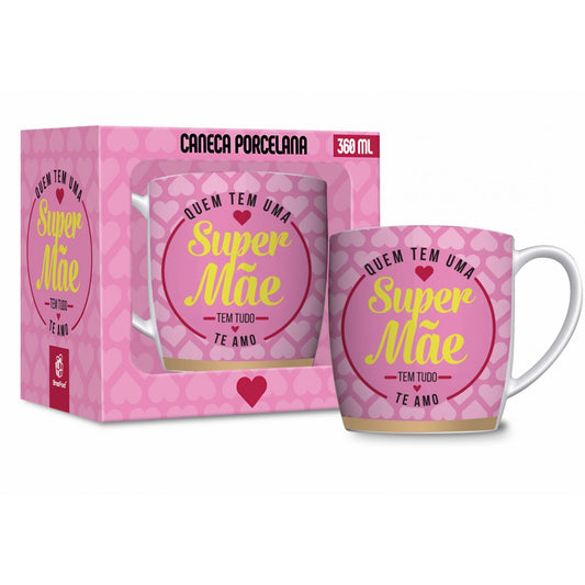 Caneca de Porcelana Urban 300ml Família - Quem tem uma Super Mãe, tem Tudo | Brasfoot