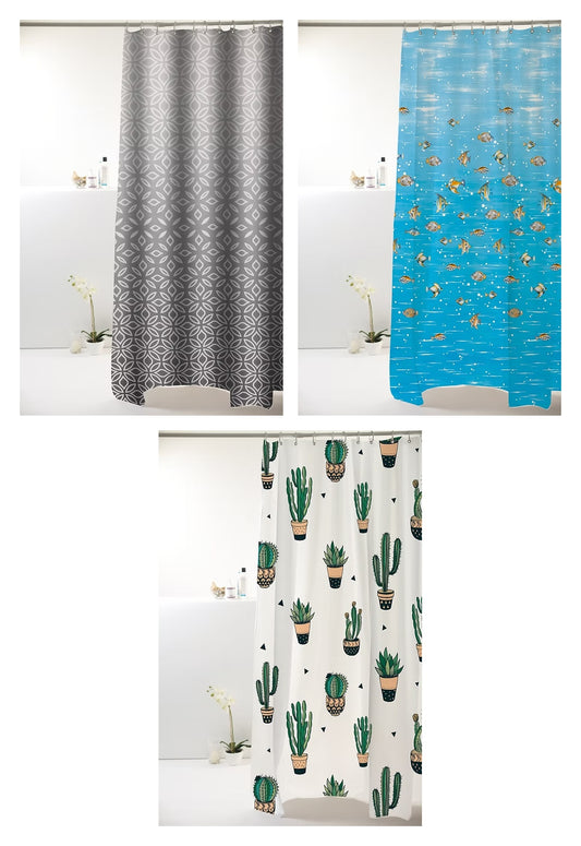 Cortina Box para Banheiro Poliéster Estampada 1,98x1,80m com 12 Ganchos Antimofo – Uzoo