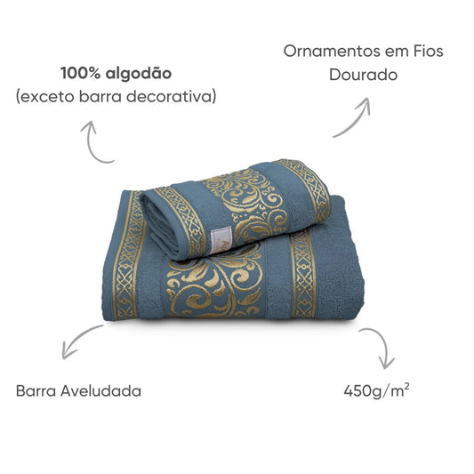Jogo de Toalhas 2 Peças La Vie – Appel Home | Fio Penteado com Barra Aveludada e Detalhes Dourados
