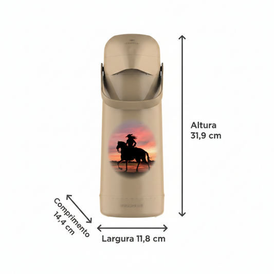 Garrafa Térmica Termolar Magic Pump Campeira Feminina 1L Bege | Bomba de Pressão