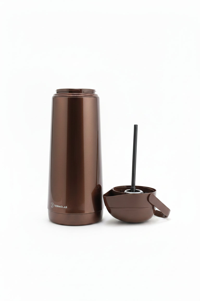 Garrafa Térmica Termolar Lúmina 1,8L Inox Marrom Café da Tarde | Bomba de Pressão | 12h Quente