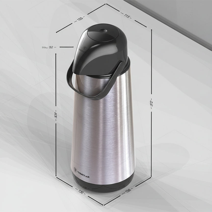 Garrafa Térmica Inox Lúmina Magic Pump 1,8 L — Bomba Pressão Anti-Pingo, Ampola de Vidro — Termolar