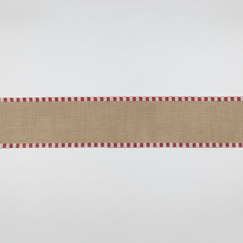 Fita Aramada Linho com Costura Vermelho e Branco 6,3cm x 9,14m – Florarte